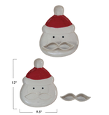 Creative Co-OP Stoneware Santa Head Shaped Platter w/ Mustache Dish, Set of 2