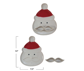 Stoneware Santa Head Shaped Platter w/ Mustache Dish, Set of 2