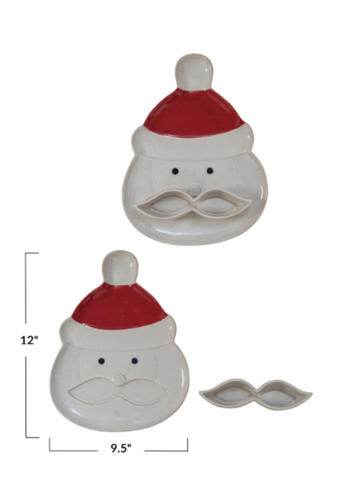 Stoneware Santa Head Shaped Platter w/ Mustache Dish, Set of 2