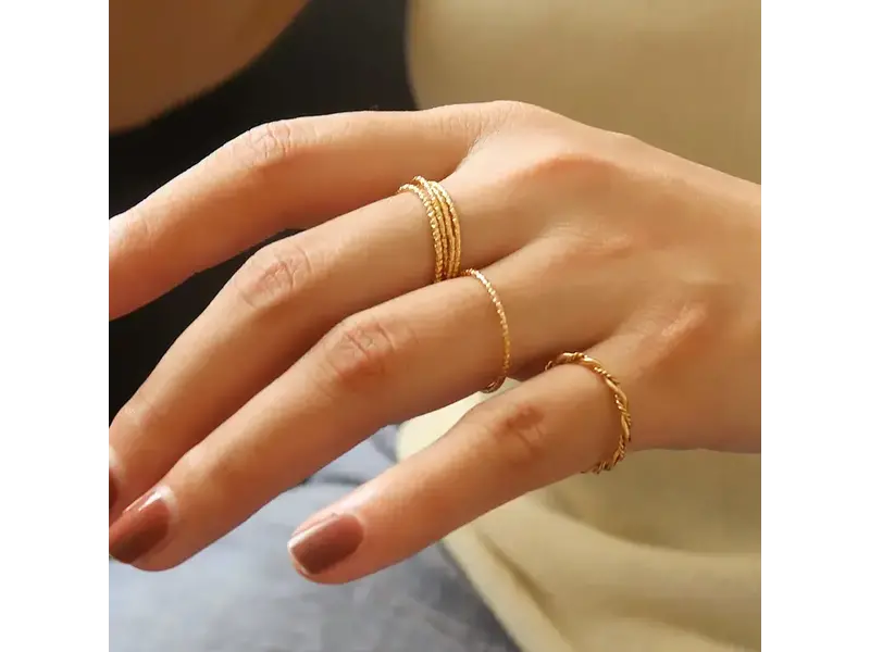 MAIQ Accessories 18K Non-Tarnish Minimalist Thin Rachel Braided Ring