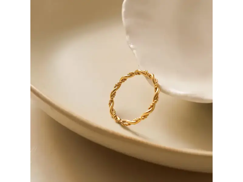 MAIQ Accessories 18K Non-Tarnish Minimalist Thin Rachel Braided Ring