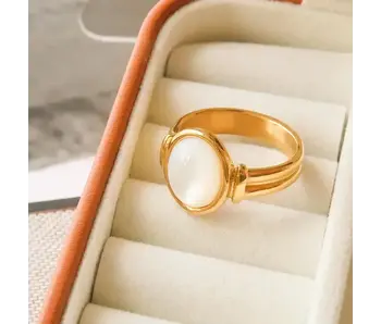 Jade Non-Tarnish Classic Shell Stone Ring Gold