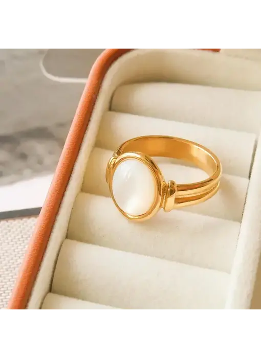Jade Non-Tarnish Classic Shell Stone Ring Gold