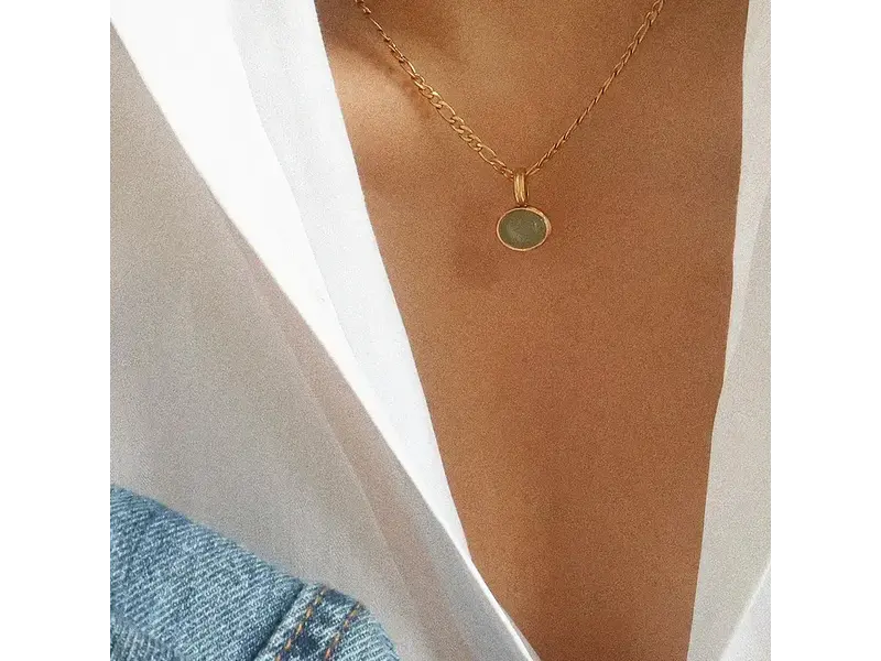 MAIQ Accessories Winslow Non-Tarnish Green Stone Pendant Chain Necklace