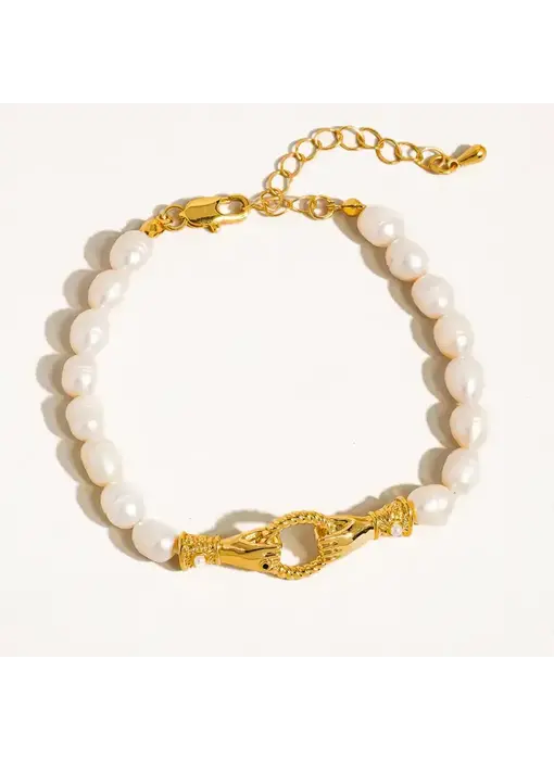 Everleigh 18K Gold Pearl Hands Hoop Bracelet