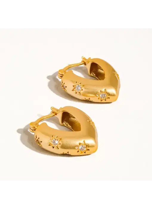 Desi 18K Gold Star Cz Heart Hoop Earring