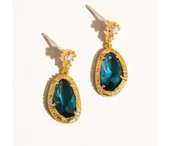 Tria 18K Gold Dressy Gemstone Statement Earring Blue