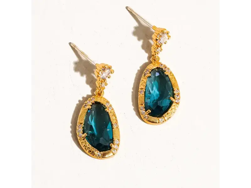 MAIQ Accessories Tria 18K Gold Dressy Gemstone Statement Earring Blue