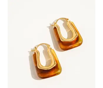 Talia 18K Gold U-Shaped Boho Hoop Earring Red
