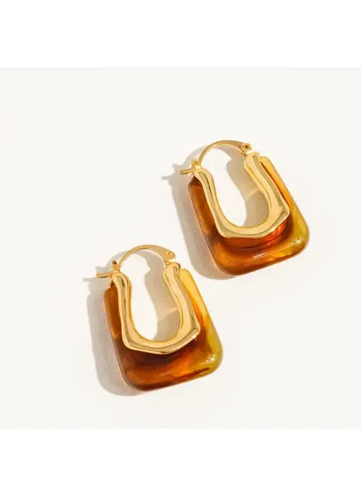 Talia 18K Gold U-Shaped Boho Hoop Earring Red