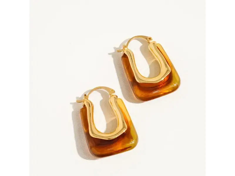 MAIQ Accessories Talia 18K Gold U-Shaped Boho Hoop Earring Red