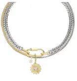 HoopLa Style Carabiner Evil Eye Charm Stacked Stainless Steel Necklace