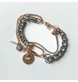 HoopLa Style Horn & Evil Eye Carabiner, Multi Chain, Charm Bracelet Steel