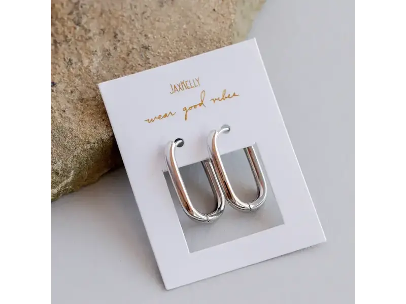 JaxKelly Silver Hoop - Large Rectangle - Earrings