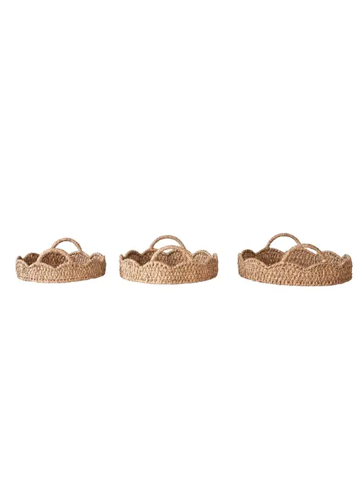 Decorative Braided Bankuan & Rattan Trays w/ Scalloped Edge & Handles - MEDIUM