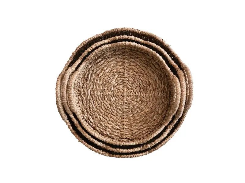 Creative Co-OP Decorative Braided Bankuan & Rattan Trays w/ Scalloped Edge & Handles - LARGE