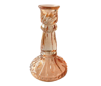 Embossed Recycled Glass Taper Holder - Pink