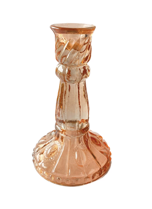 Embossed Recycled Glass Taper Holder - Pink