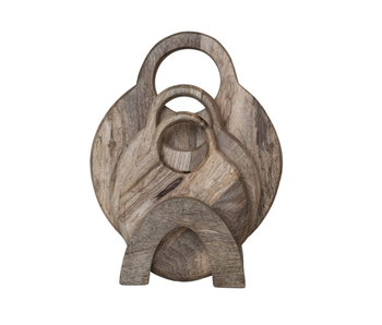 Mango Wood Cheese/Cutting Boards w/ Handles & Stand, Set of 4