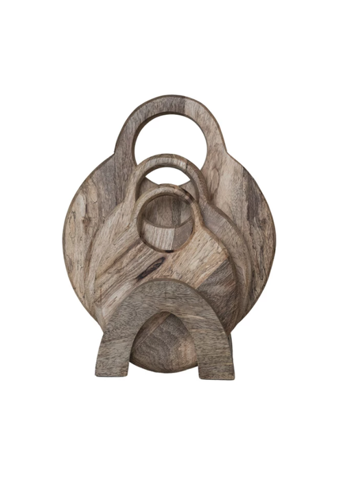 Mango Wood Cheese/Cutting Boards w/ Handles & Stand, Set of 4