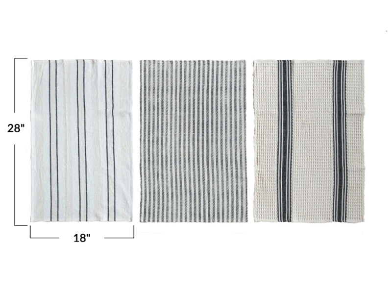 Creative Co-OP Waffle Weave/Printed Tea Towel w/ Stripes, Black & White, 3 Styles