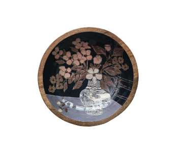 Enameled Mango Wood Bowl w/ Flowers in Vase, Medium