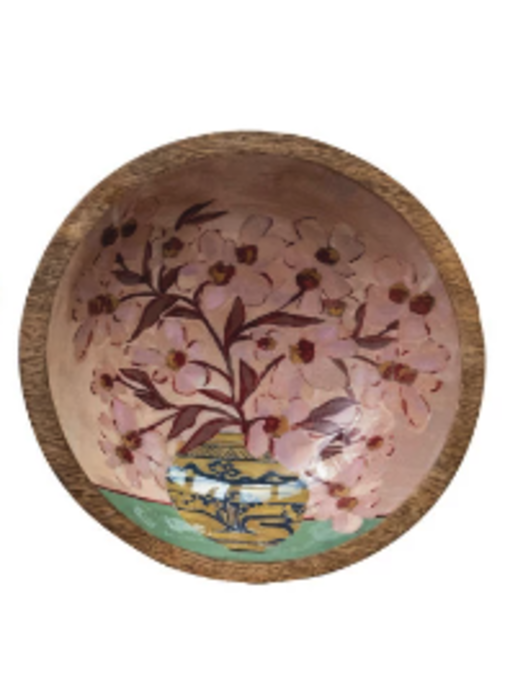 Enameled Mango Wood Bowl w/ Flowers in Vase, Small