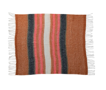 Brushed New Zealand Wool Throw w/ Stripes & Fringe