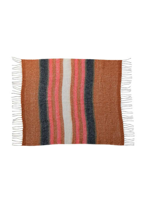 Brushed New Zealand Wool Throw w/ Stripes & Fringe
