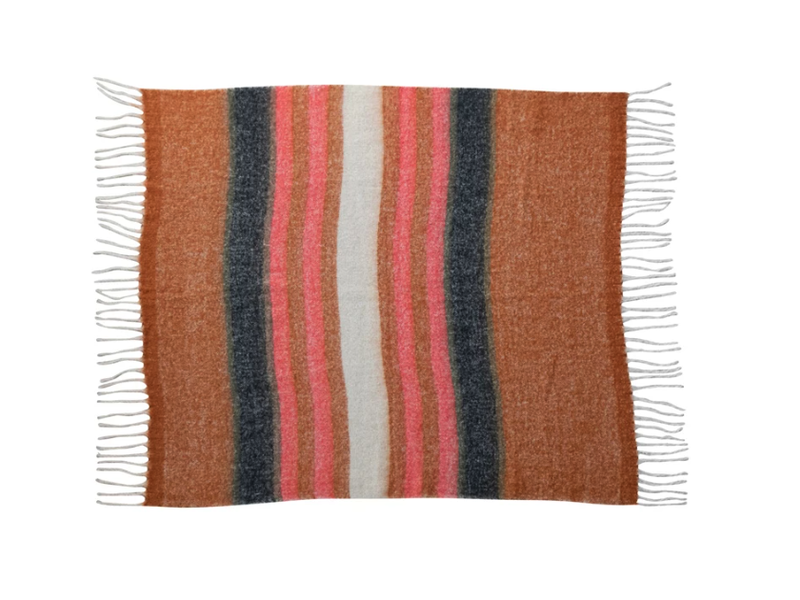 Creative Co-OP Brushed New Zealand Wool Throw w/ Stripes & Fringe