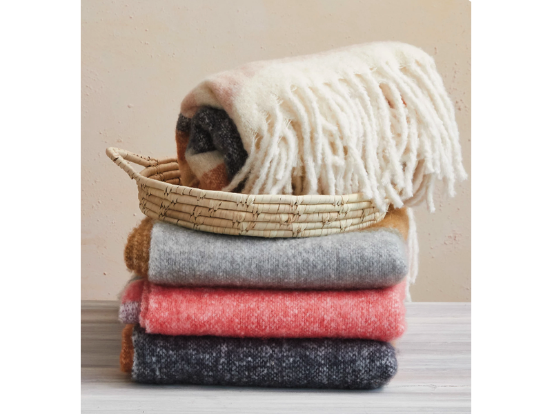 Creative Co-OP Brushed New Zealand Wool Throw w/ Stripes & Fringe