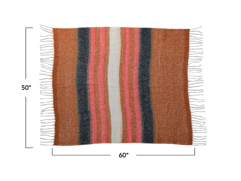 Creative Co-OP Brushed New Zealand Wool Throw w/ Stripes & Fringe