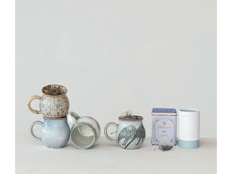 Creative Co-OP 16 oz. Stoneware Mug w/ Tea Bag Holder, 4 Colors