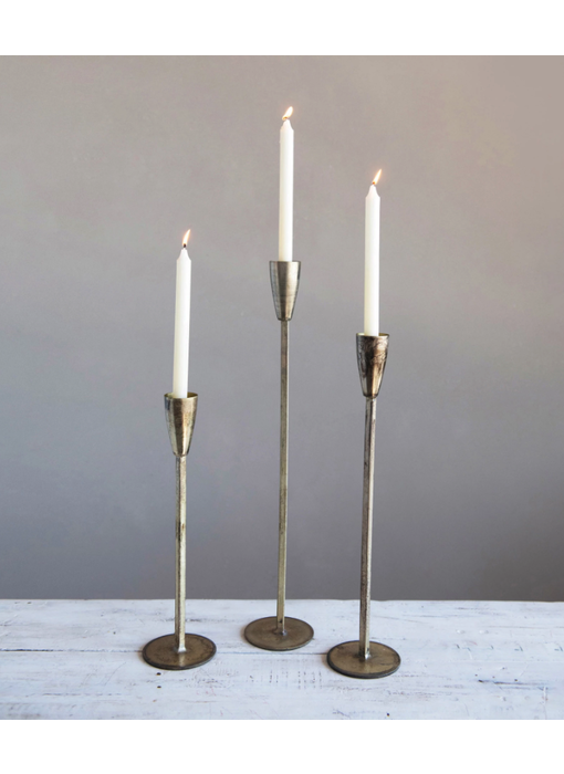 Metal Taper Holders with Antique Finish, Set of 3