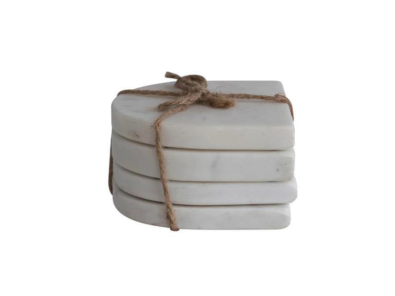 Creative Co-OP Arched Marble Coasters, White, Set of 4