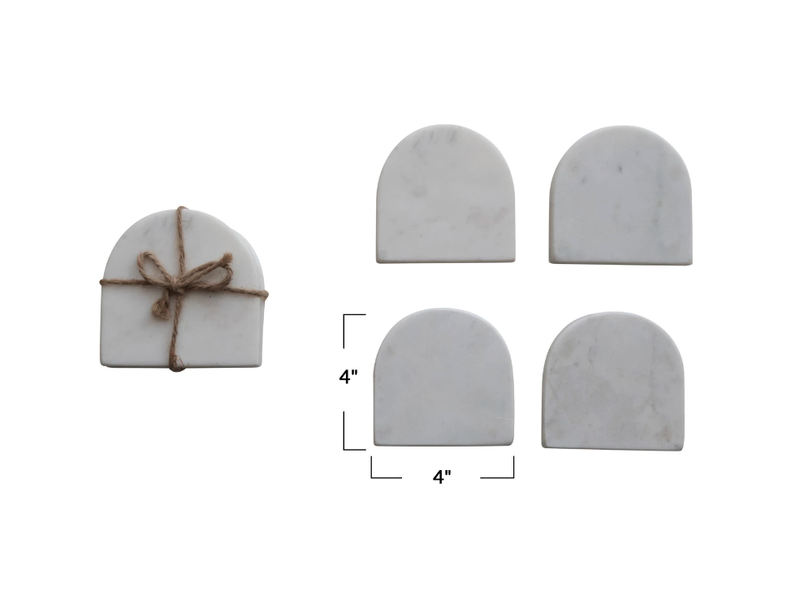 Creative Co-OP Arched Marble Coasters, White, Set of 4