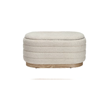 Fabric & MDF Upholstered Ottomans w/ Storage & Wood Bases - Cream