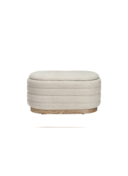Fabric & MDF Upholstered Ottomans w/ Storage & Wood Bases - Cream