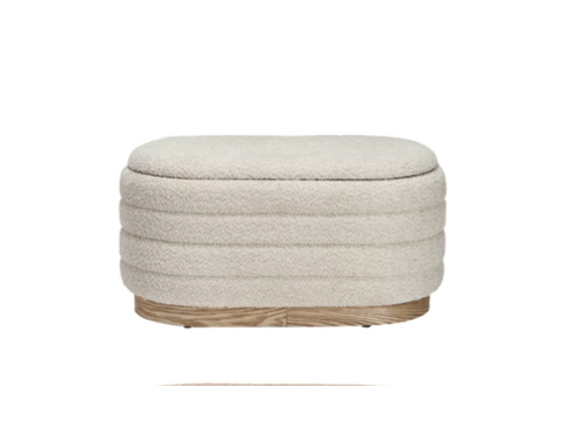 Creative Co-OP Fabric & MDF Upholstered Ottomans w/ Storage & Wood Bases - Cream
