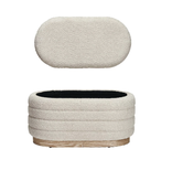 Creative Co-OP Fabric & MDF Upholstered Ottomans w/ Storage & Wood Bases - Cream