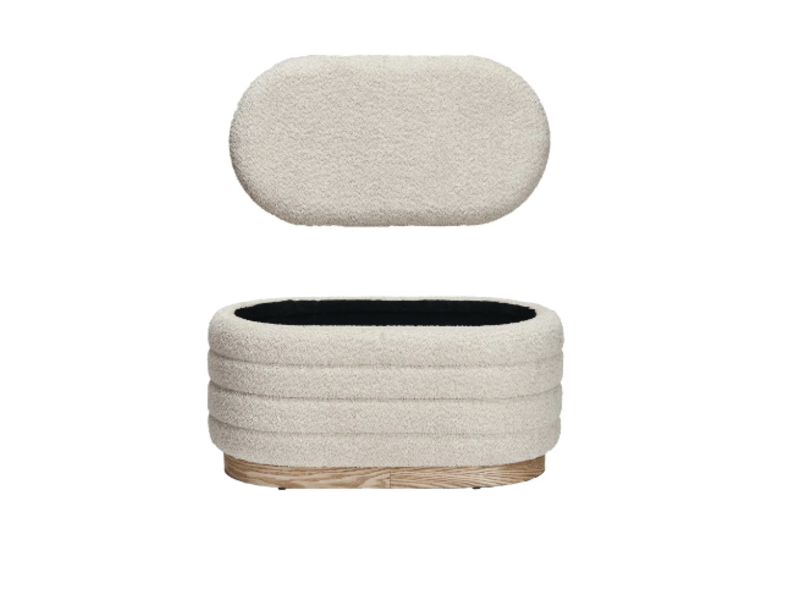 Creative Co-OP Fabric & MDF Upholstered Ottomans w/ Storage & Wood Bases - Cream