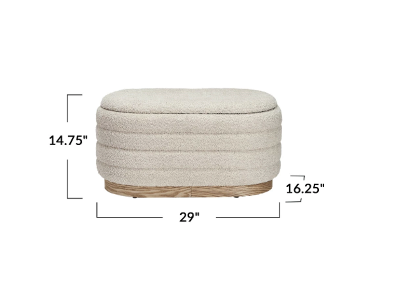 Creative Co-OP Fabric & MDF Upholstered Ottomans w/ Storage & Wood Bases - Cream
