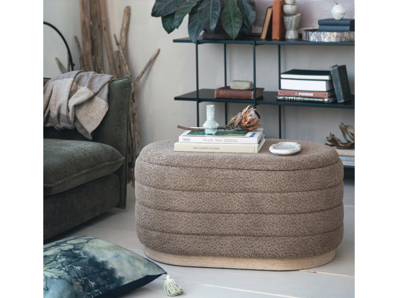 Creative Co-OP Fabric & MDF Upholstered Ottomans w/ Storage & Wood Bases - Cream