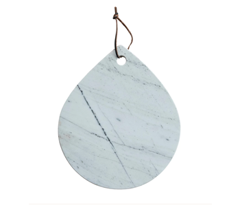 White Marble Cheese/Cutting Board w/ Handle & Leather Tie