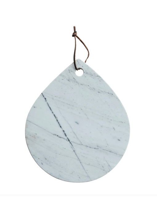 White Marble Cheese/Cutting Board w/ Handle & Leather Tie