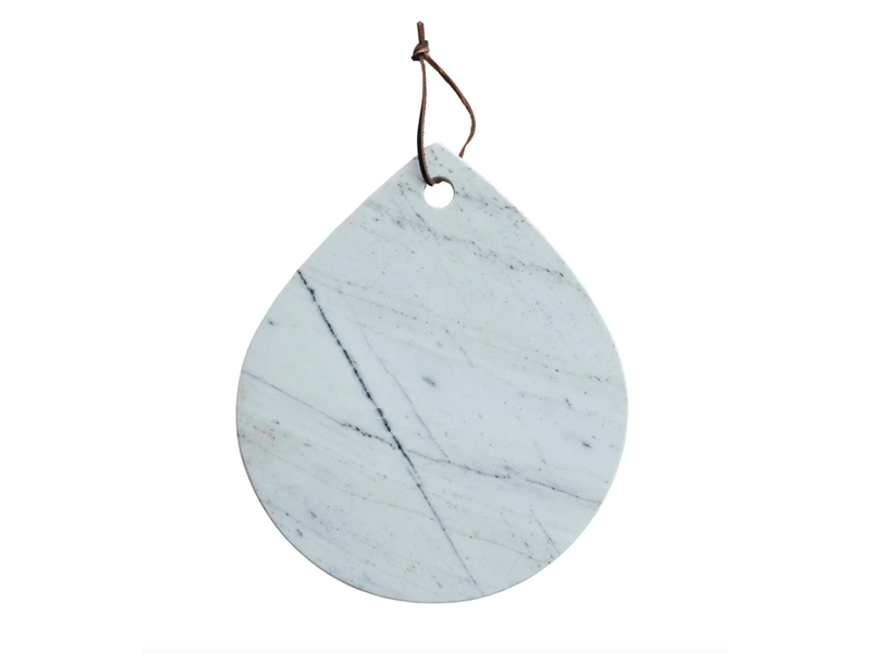 Creative Co-OP White Marble Cheese/Cutting Board w/ Handle & Leather Tie