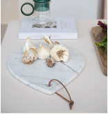 Creative Co-OP White Marble Cheese/Cutting Board w/ Handle & Leather Tie
