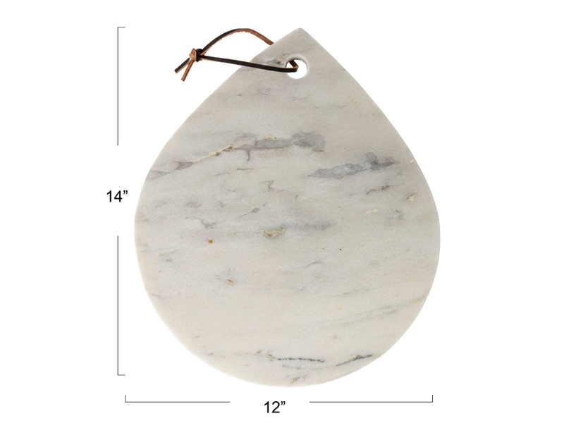 Creative Co-OP White Marble Cheese/Cutting Board w/ Handle & Leather Tie