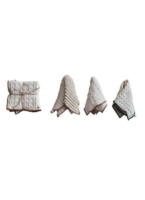 Square Cotton Waffle Weave Dish Cloths w/ Colored Edge, Set of 3