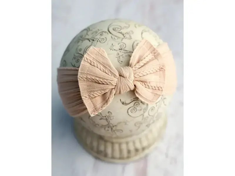 The Hair Bow Company Cable Knit Bow Headband Blush